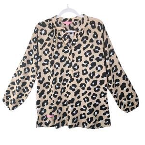 Simply Southern Blouse Leopard Print Black Brown Top Button Up Womens Large
